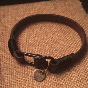 Caputo & Co Mens Bracelet Brown Leather Black Stitching & Hardware, Bronze Logo